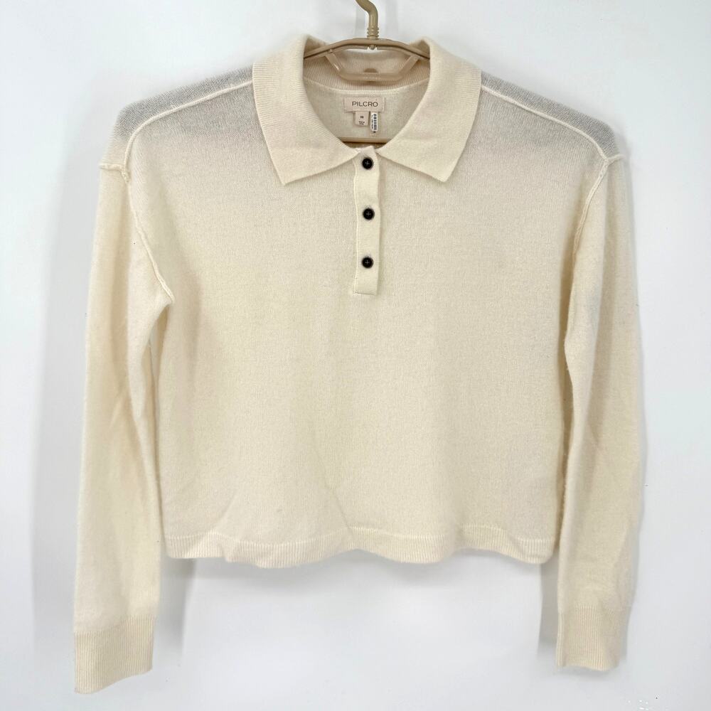 Anthropologie Pilcro 100% Cashmere Jensen Sweater Polo Oversized Ivory Size XS